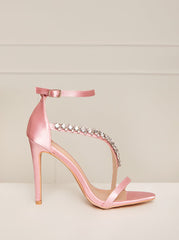 High Heel Diamante Strap Sandals in Pink