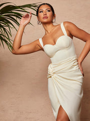 Sleeveless Corset Style Bodycon Midi Dress in Cream