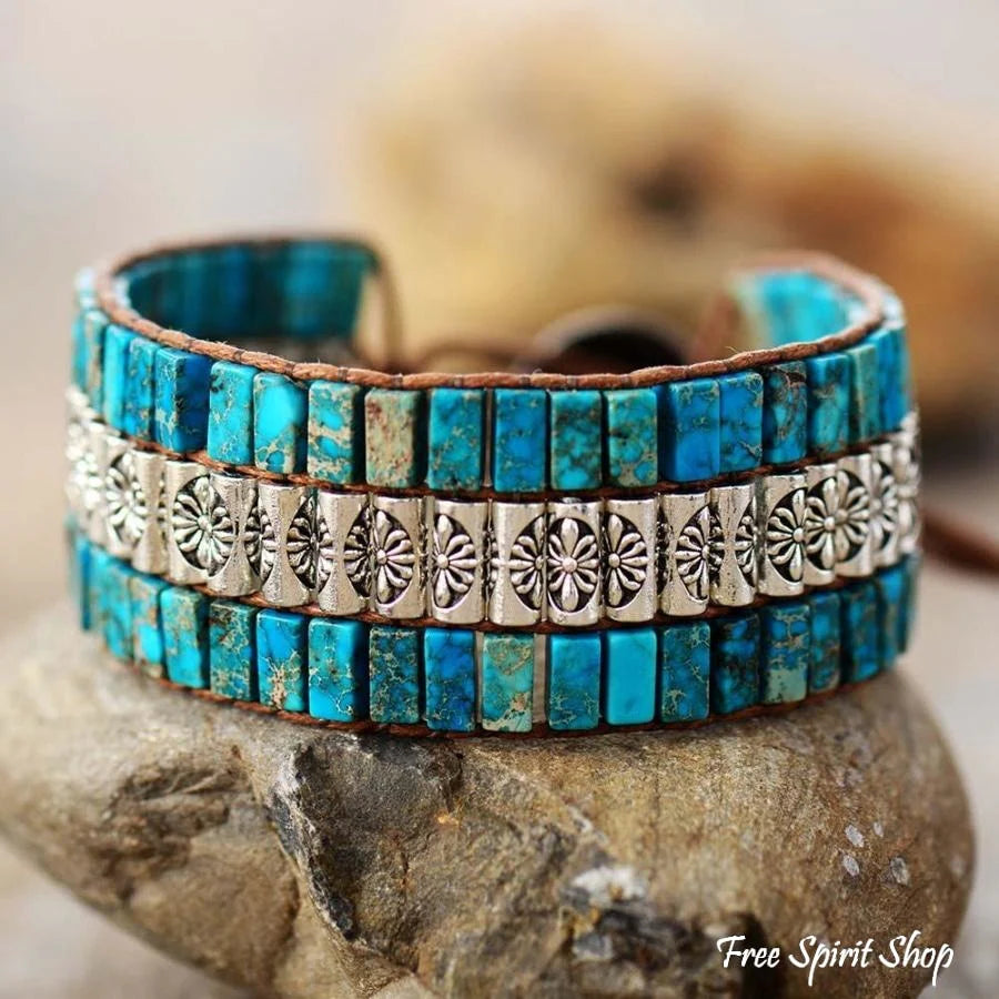 Handmade Blue Jasper & Tibetan Bead Wrap Bracelet