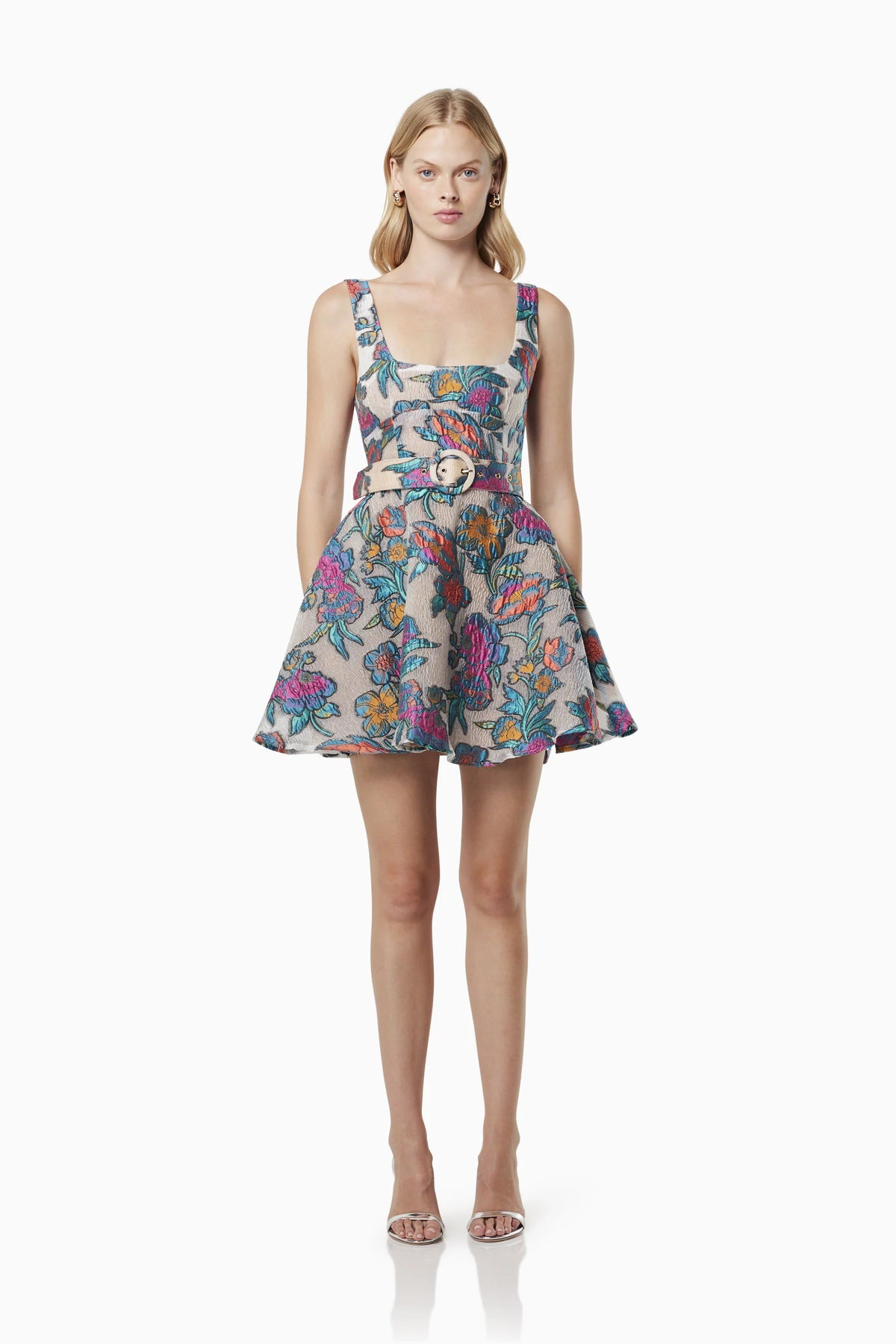 Zenobia Burnout Jacquard Mini Dress In Multi