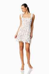 Pine Lace Mini Dress In White