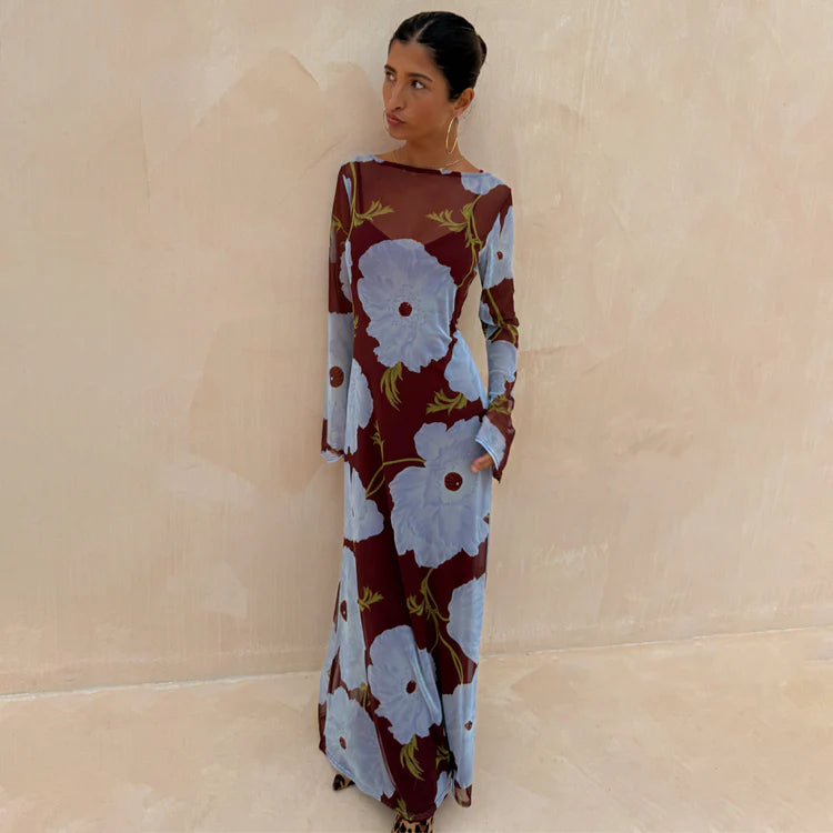Burgundy & Blue Poppy Aria Dress