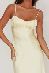 Nerida Twist Back Satin Maxi Dress Lemon
