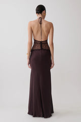 Dinah Lace And Satin Maxi Dress - Chocolate