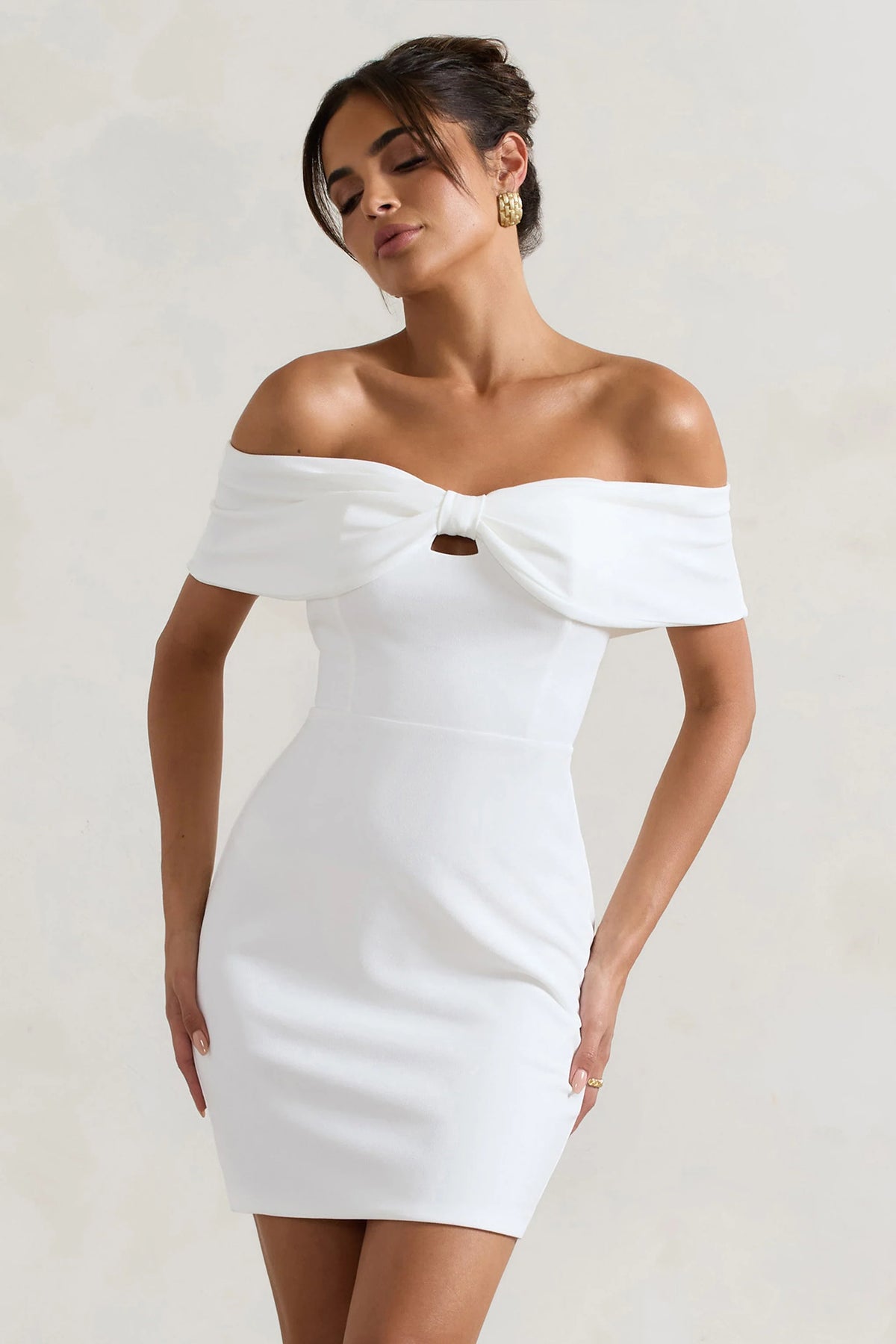 White Bow Bardot Mini Dress