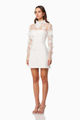 Damaris 3D Beade Mesh Mini Dress In White