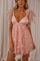 Chantilly Tied Shoulder Mini Dress Pink