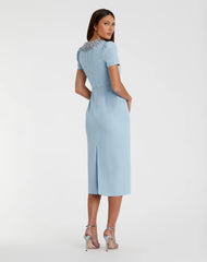 Blue Rhinestone Neckline Dress