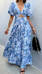 Kiah Tiered Dress - Blue Floral